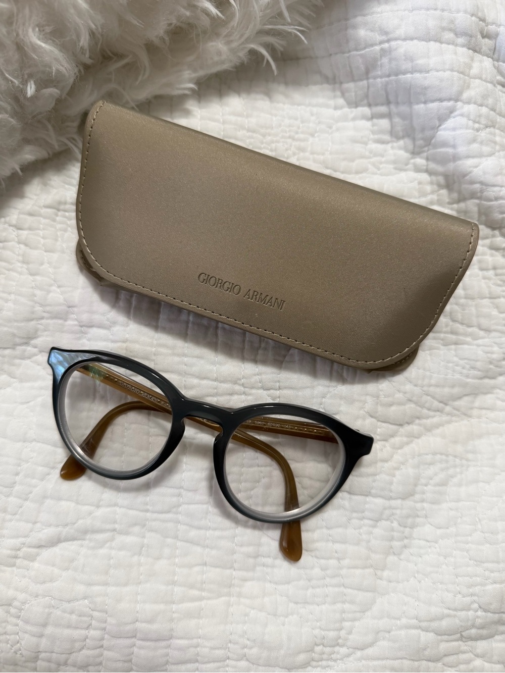 Giorgio Armani Women’s Two-Tone Round Glasses in Gray and Tan